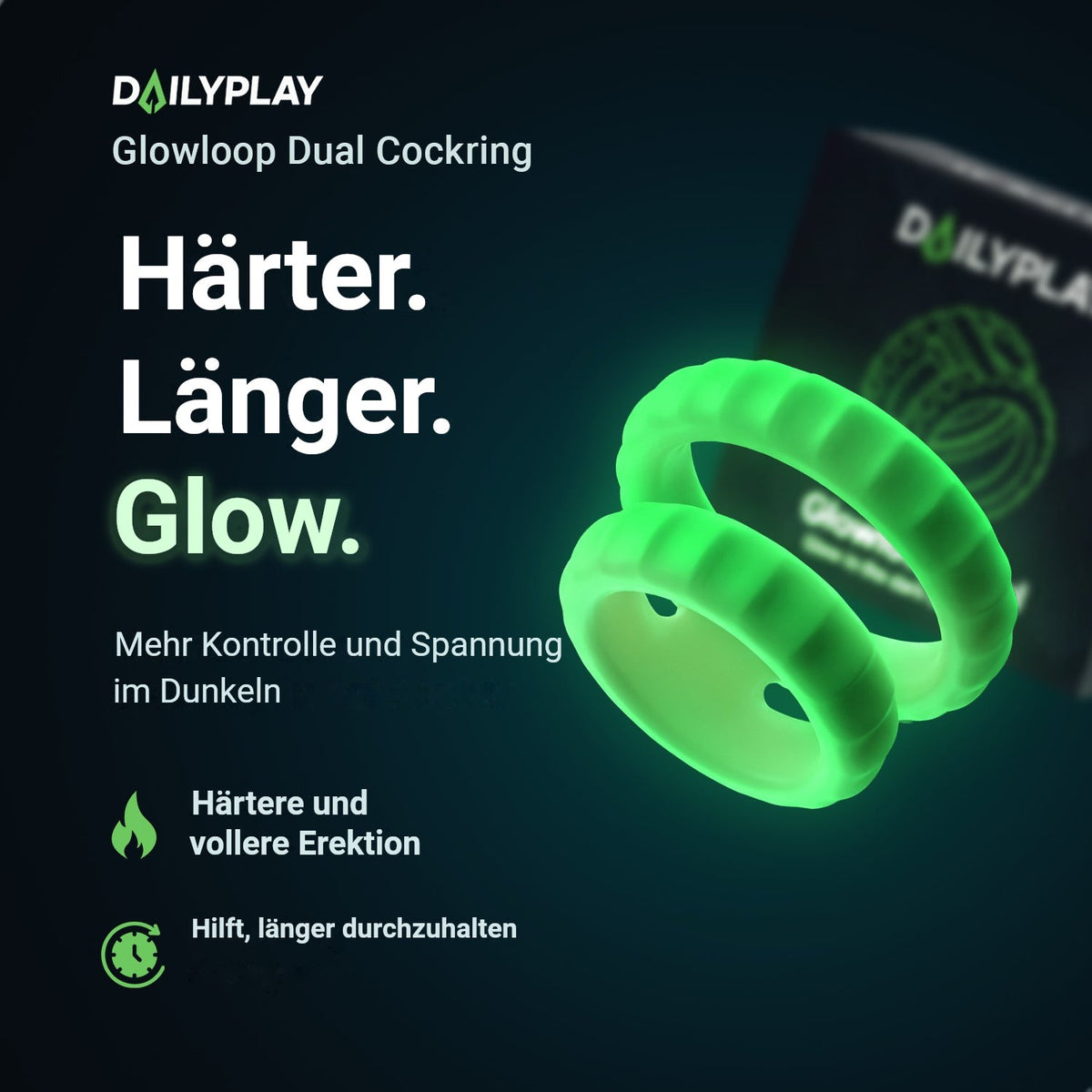 Glowloop Dual Cockring: härter, länger und mit Glow-Effekt, mehr Kontrolle und Spannung im Dunkeln