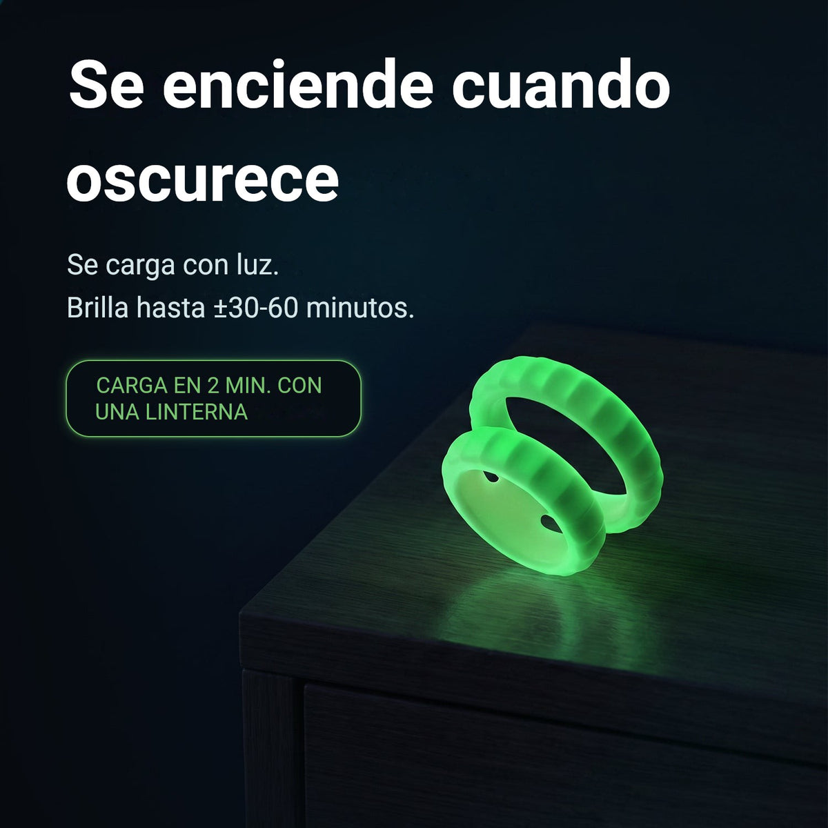 El anillo para el pene Glowloop Dual brilla en la oscuridad, se carga con la luz, brillo de 30 a 60 minutos