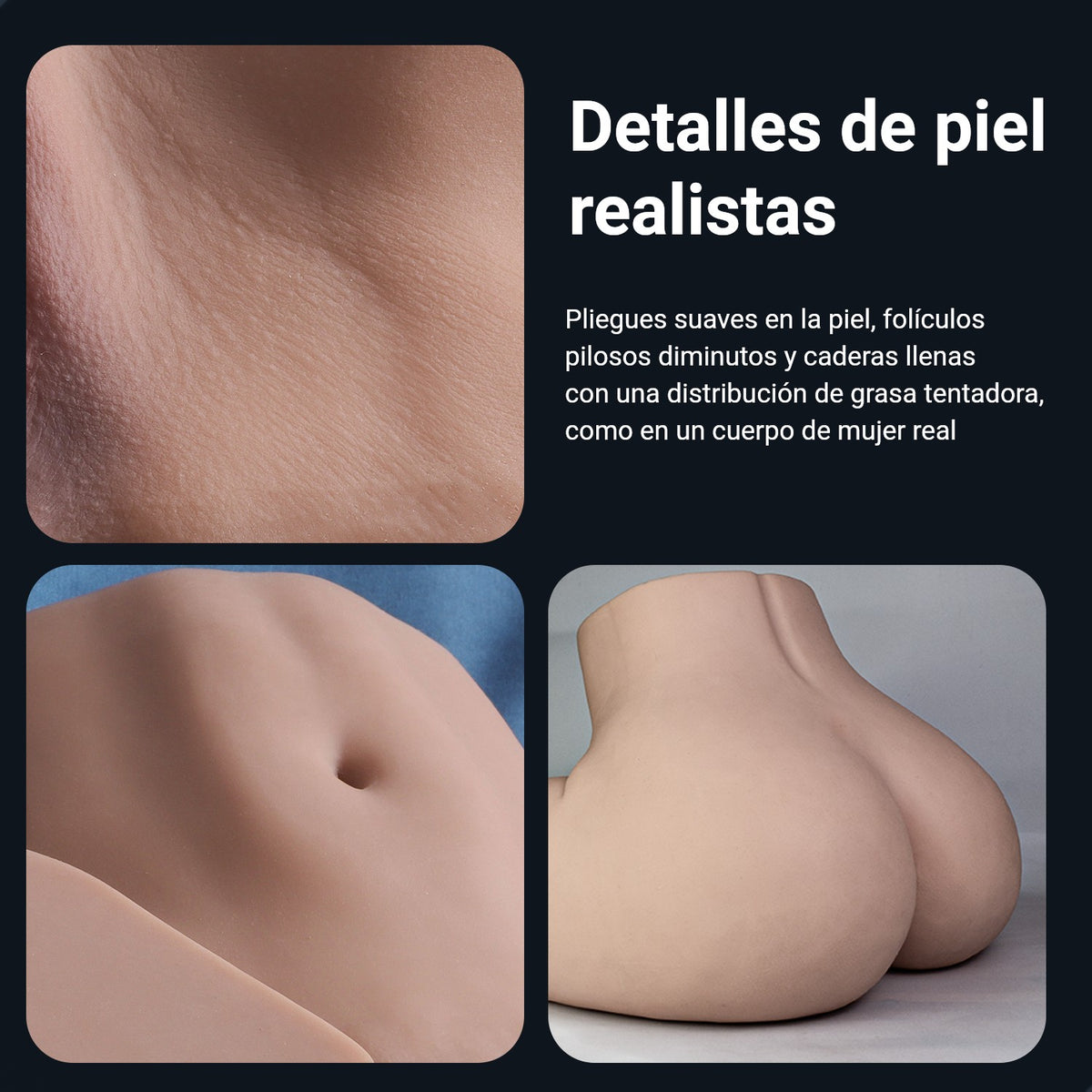 Infografía Loes: detalles de piel realistas con pliegues suaves y caderas llenas
