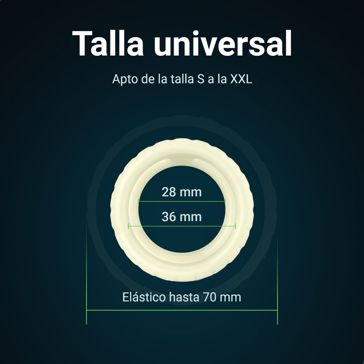 Anillo para el pene Glowloop Dual de talla universal: 28 y 36 mm, elástico hasta 70 mm, de la talla S a la XXL