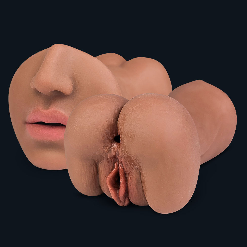 Masturbador masculino Suzan 3 en 1 con entrada bucal, vaginal y anal, vista frontal
