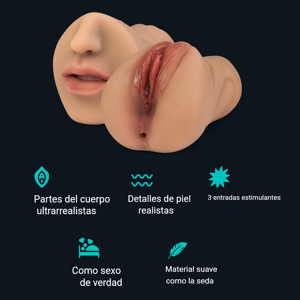 Características del masturbador masculino Suzan: partes del cuerpo ultrarrealistas, detalles de piel realistas, 3 entradas estimulantes, material suave como la seda
