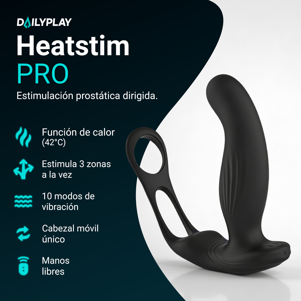 Heatstim Pro: función de calor a 42 grados, 3 zonas, 10 modos de vibración, cabezal móvil, manos libres