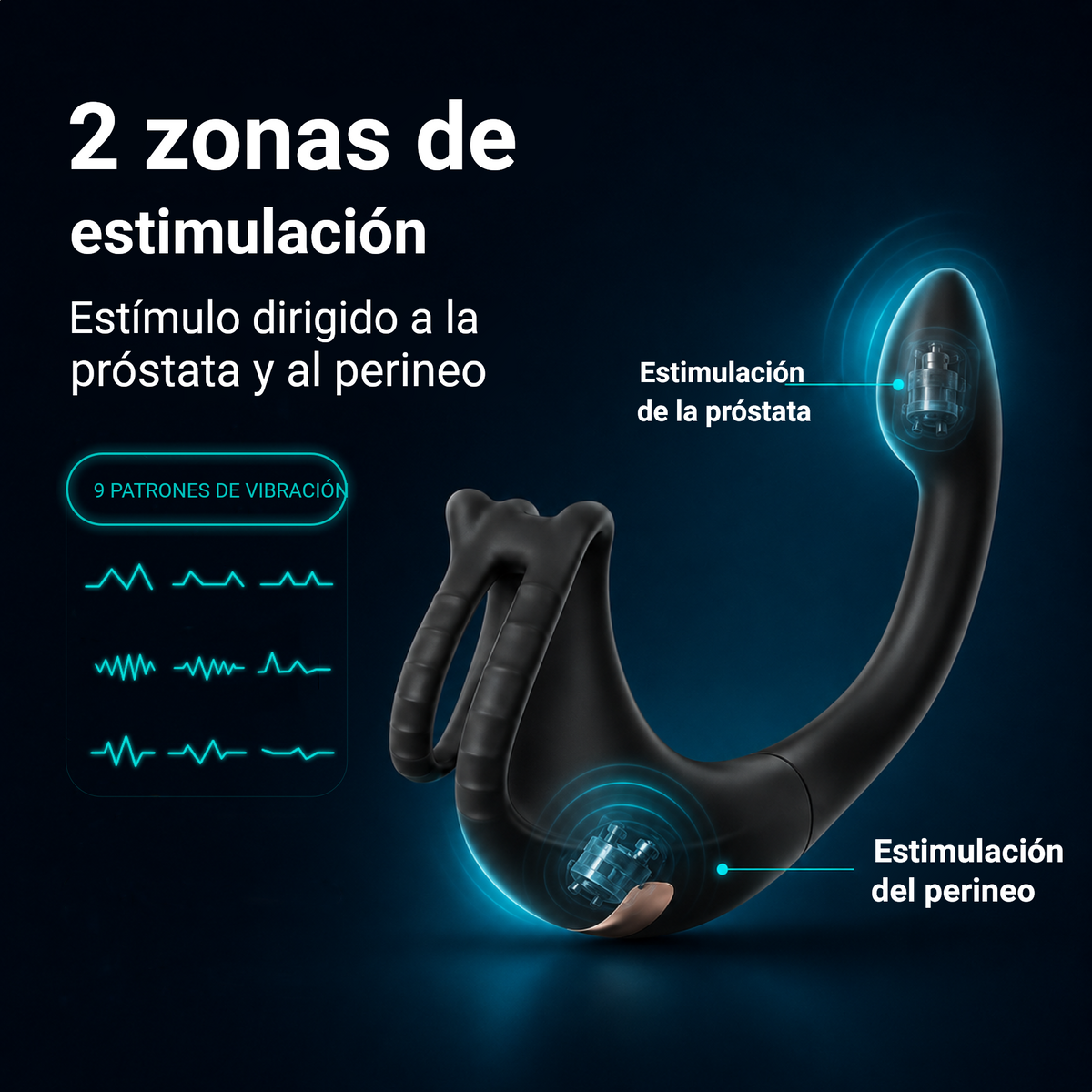 Thinpulse Pro con 2 zonas de estimulación para próstata y perineo, 9 patrones de vibración