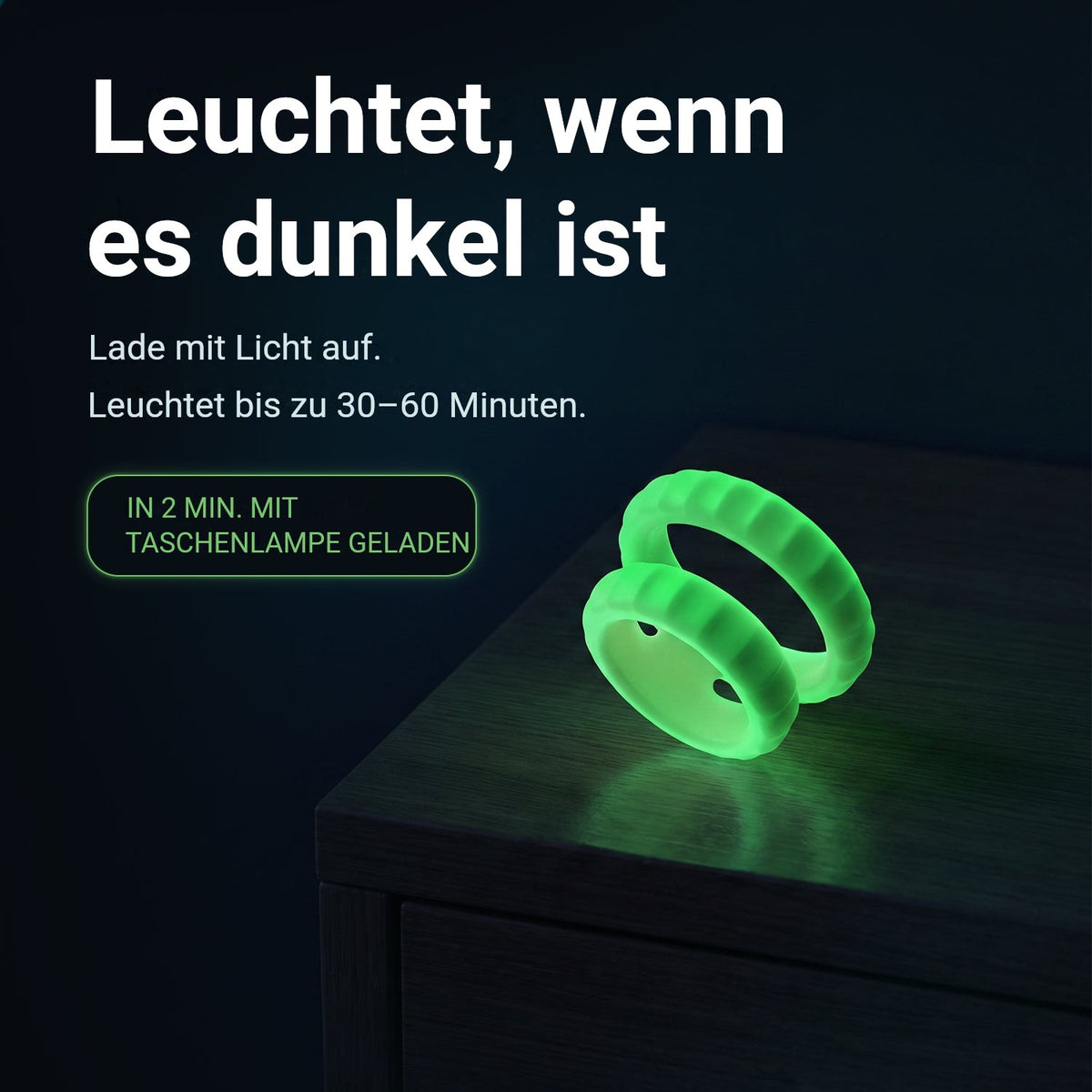 Glowloop Dual Penisring leuchtet im Dunkeln, lädt sich mit Licht auf, Leuchtdauer 30 bis 60 Minuten