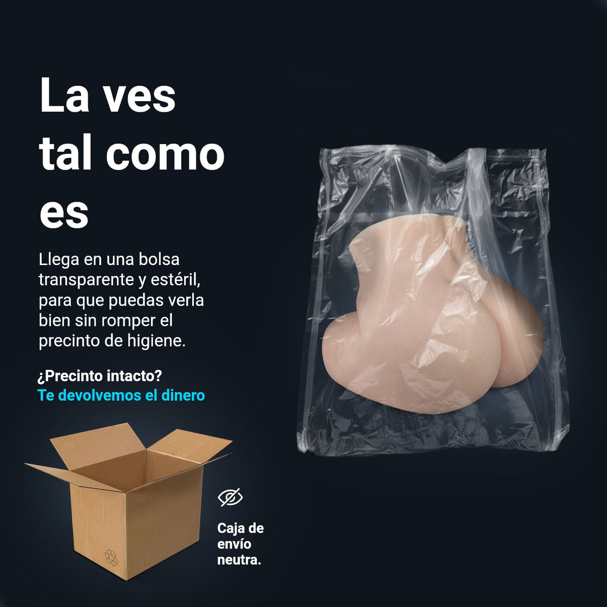 Infografía envío Jessica: entregada en una bolsa estéril transparente y una caja de envío discreta