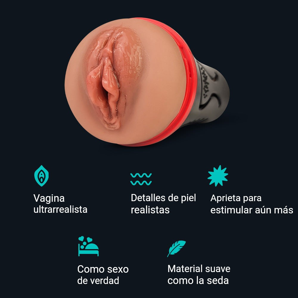 Características del masturbador masculino Lindsey: vagina ultrarrealista, detalles de piel realistas, se puede apretar para una estimulación extra, material suave como la seda