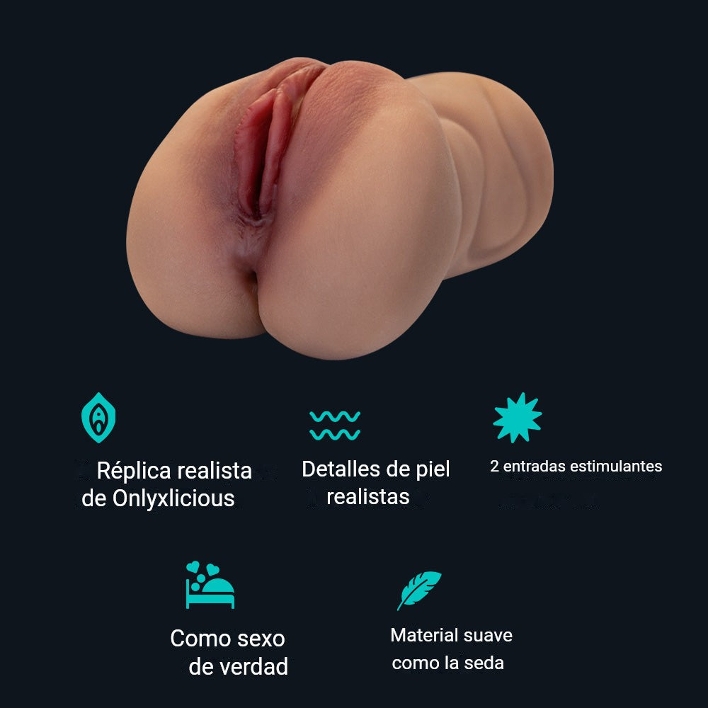 Masturbador masculino Onlyxlicious: réplica realista, detalles de piel realistas, 2 entradas, material suave como la seda